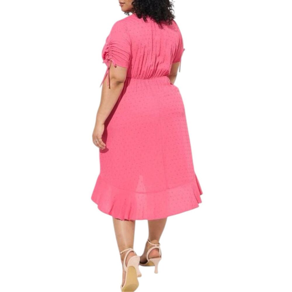 Torrid Pink Swiss Dot Midi Dress Plus Size Surplice Wrap Tie Sleeve Pockets NWT - Picture 5 of 13